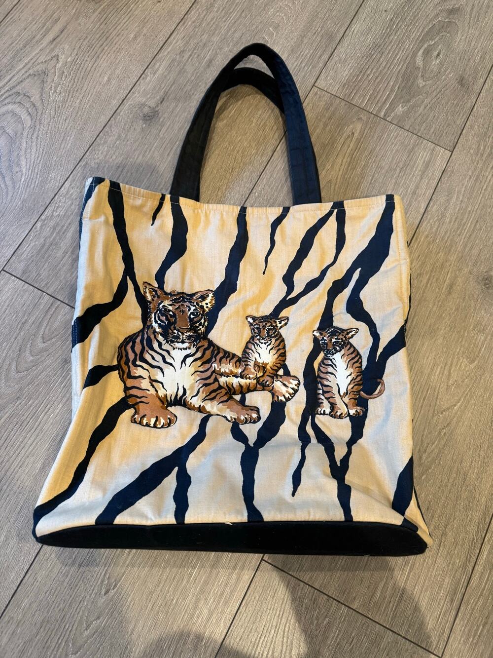 Vintage Tiger Family Animal Print Cotton Tote Bag